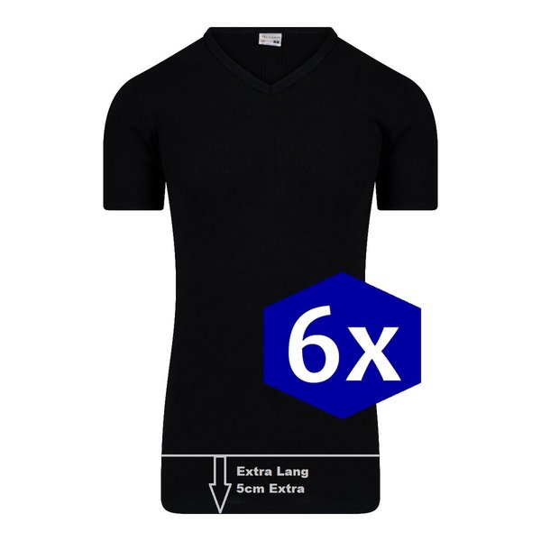 6-Pack Voordeel Beeren M3000 Heren T-shirt met V-hals Zwart Extra Lang