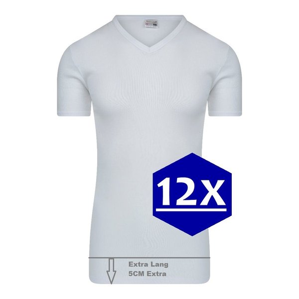 12-Pack Mega Voordeel Beeren M3000 Heren T-shirt met V-hals Wit Extra Lang